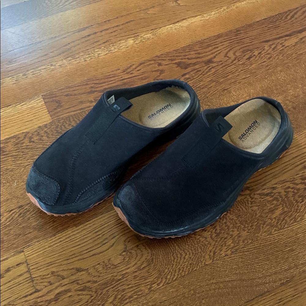Salomon Black Suede Clogs